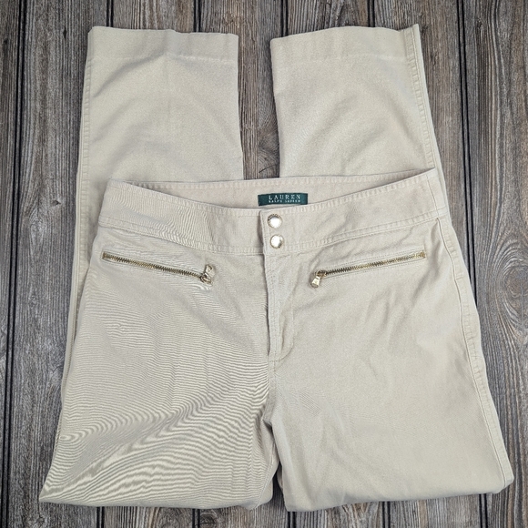 Lauren Ralph Lauren Chino Khaki Pants Size 4 With 2 Tiny Bleach Spots On Leg - Picture 1 of 14